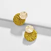 Europe and America style wicker earrings multicolor printing round rattan weaving stud earrings
