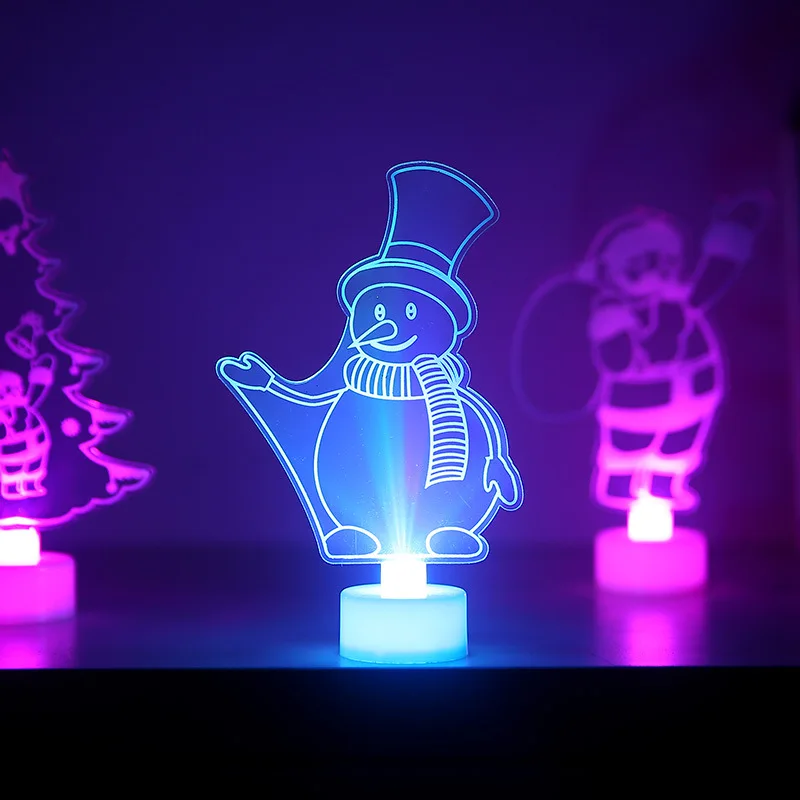 Creative 3D Acrylic Christmas Tree Santa Claus Colorful Illuminated Night Light