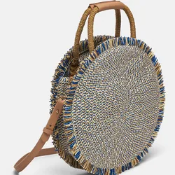 Hot selling in summer beach bag round straw bag straw tote bag