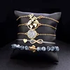 5 Pcs/ Set Punk Turtle Map Heart Letter Love Crystal Beads Chain Multilayer Pendant Gold Bracelet Set Charm Girl Jewelry Gift