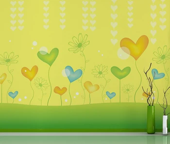 美しい花とハートのデザイン壁紙壁画防水黄 グリーンスタイル Pvc 紙