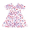 4th of July USA style children clothes short sleeve printed baby girls dress mini knee length toddler frock design for 0-12 year