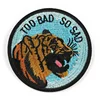 New design custom round woven cry tiger head embroidery badge DIY clothing patch