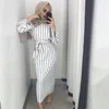 2019 Adult Hijab Abaya Fashion White Stripe Sashes Long Muslim Dress Islamic Clothing for Women Turkish Robe Dubai Kaftan Oman