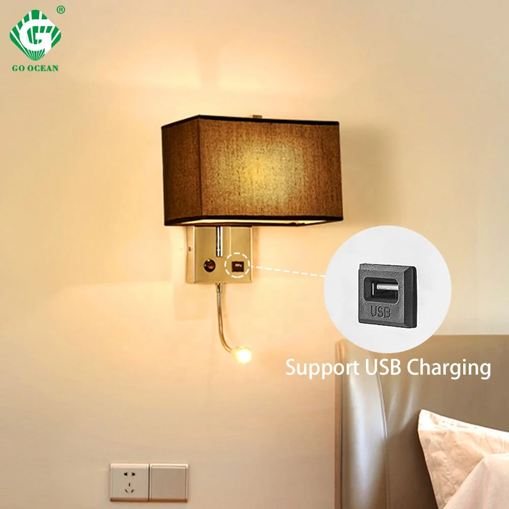 Hot Products Hotel Linen USB E27 hotel wall light with usb port
