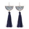 Moda Bijoux Joyas Epoxy Resin Hooks Turkish Long Semi Circle Shell Retro Vintage Thread Tassel Earring