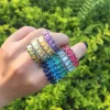 Wholesale multi color fashion baguette zircon engagement gold plated rainbow ring