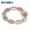 High Quality 18K Gold Plated Strong Color Keeping Iced Out Colorful Zircon Pig Nose Bracelet Hiphop Coffee Bean Bracelet Jewelry