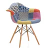 Modern Patchwork Armchair Retro Fabric Wood Legs Dining Chair Patchwork