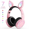 christmas gift color change LED cat ear headband illuminate bluetooths wireless cat headphones for kids