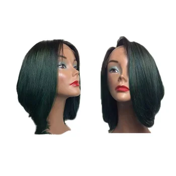 Bleached Knots Ombre Blue Green Short Bob Wigs Brazilian Virgin