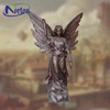 Garden decoration brass angel raised his right hand and left hand took flowers bronze angel statue TRFK-194292