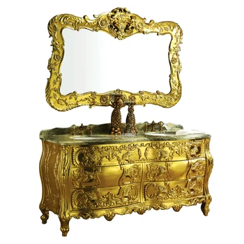 Foshan Manufacturer Made Luxury Antique Golden Bathroom Vanity With Double Basin Foshan Manufacturer Made Luxury Antique Golden Bathroom Vanity With Double Basin