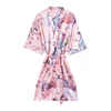 wholesale cheap price spring pattern printed satin women robes