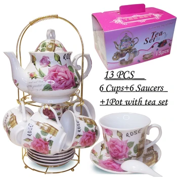 Unique 13 Pcs Fancy Restaurant Ceramic Porcelain Cup Saucer Teapot