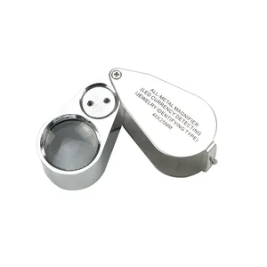 NO.9890 40x25mm All Metal Jewelers Triplet Lens Loupe Gem Tester with Illuminated LED and UV Light
