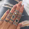 15 Pcs/Set ring personalized tide openwork lotus sunflower geometric black gem set ring(EJ0600)