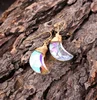 Moonstone Crescent Wrapped Stud Earrings, Gypsy Rhinestone Wire Wrapped Earrings Stud