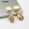 WT-E515 New Design Shell Jewelry Scallop Shape Metal Post Stud 18K Gold Plated With Natural Cowrie Earring Shell Earring