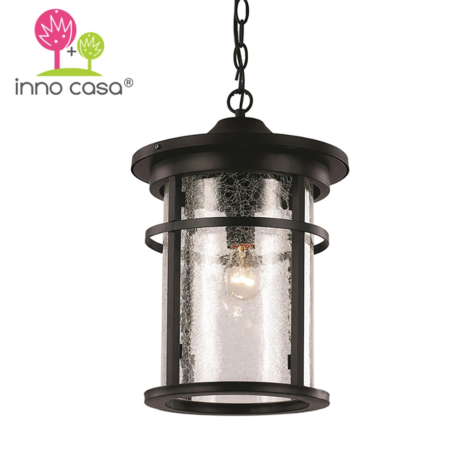 Wholesale OEM Modern Cylinder Aluminum Clear Crackled Glass Shade Outdoor Lighting Pendant Lighting with IP44