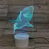 Fierce shark animal shape rechargeable battery wireless speaker acrylic material 3D illusion led night light 3D optical lamp