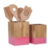 Natural Solid Wood Kitchen Tool Set Storage Cooking Tools Holder Utensil Crock, Countertop Tools Holder with colorful bottom