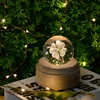 Romantic Christmas Gift Rotating Crystal Ball Night Light Beech Wood Base Crystal Lamp With Music Box