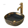 Shantou ceramic sanitary ware design bathroom black and gold sink wash basin
