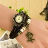 New Arrival Ladies Chain Watch Fashion Leather Brass Dial Rose Pendant Vintage Handmade Wrist relogio VW013