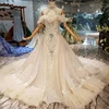 HTL100 real high quality halter beading mermaid elegant sequined wedding dress with detachable train