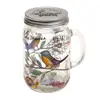 High quality Wholesale Blue bird picture glass mason jar with handle