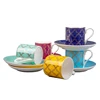 Cheap gold printed bright colored bulk tea cup and saucer sets