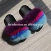 2019 Hottest selling ladies soft fox fur slippers slide flat fur slides for women