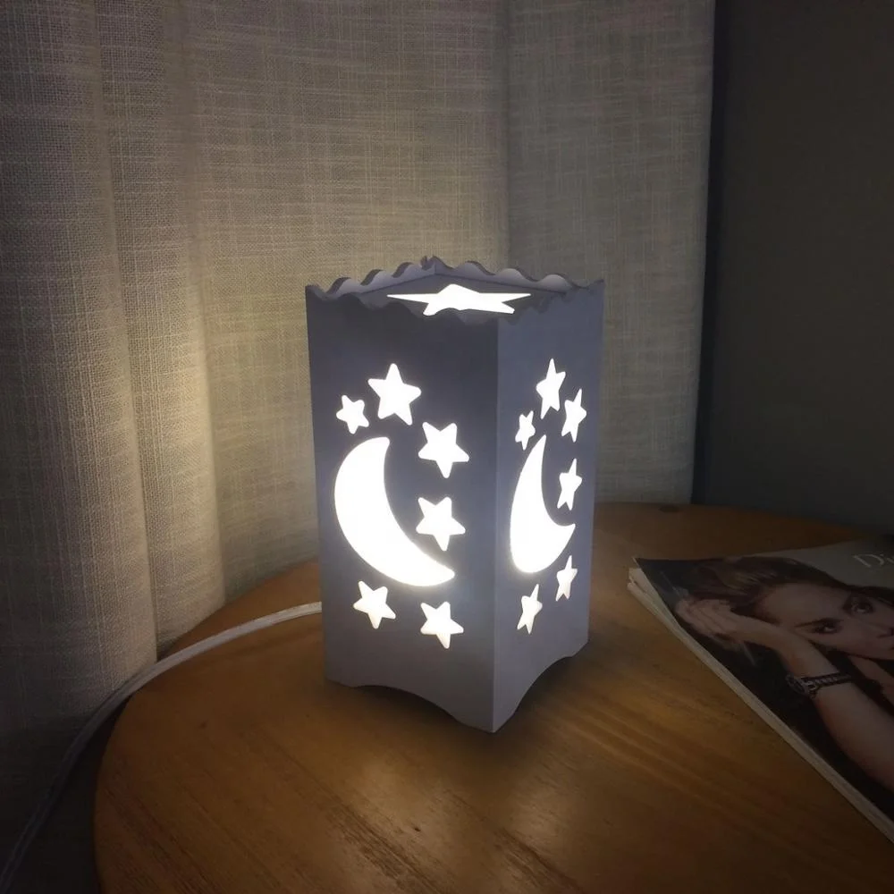 Dimmable Kids Night Light Bedside Lamp White Moon Star Shaped Art