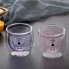 cute bear shape double wall glass thermo cup for drinks