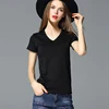 Young lady black custom color cool summer blank t shirt Vneck slim fit basic t shirt maker