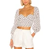 Underwire cups bouffant button cuffed sleeves side ruched back tie closure with cut-out women's blouse custom crop top