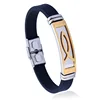 New Jesus fish pattern gold stainless steel silicone bracelet wholesale