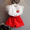 infant outfits with summer baby girls Korean fashion ear edge design top red belt red ruffle shorts