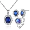 High Quality Classic Sunflower Shape Jewelry Princess Designs Stud Earring Pendant Ring Blue And Red Color Stone Set