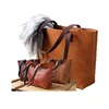 Handmade large brown real leather travel tote bag for women fashion vintage leather hand bag shoulder bag