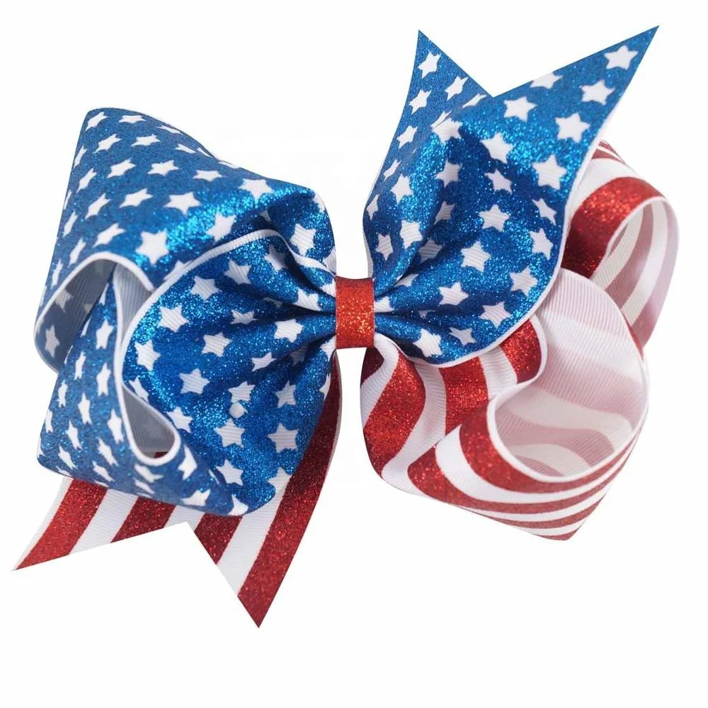 
Wholesale 2019 Fashion Swallowtail Accessories Jojo Siwa bow Ribbon 4th july bows american flag hair clip jojo bow 