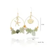 Gold Alloy Sea Shell Starfish Dangle Earrings Summer Round Circle Stone Beads Earrings