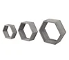 Rustic Gray Wood Hexagon Wall-Mounted Shadow Box Shelves, Set of 3