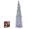 5ft Collapsible Artificial Christmas Tinsel Tree Xmas Colorful Spankly Glitter Tree With Joy