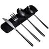 Matt Black Silverware Portable Fork and Spoon Knife 4 pc Travel Cutlery Set, Outdoor Camping Cutlery