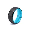 Hot Sell Tungsten Gemstone Wedding Band Design Black Tungsten and Blue Turquoise Band Manly Ring