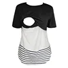 organic cotton maternity clothes Maternity Tops Women's Short Sleeve striped lace Breastfeeding Nursing Maternity Clothes