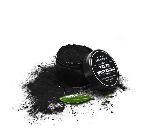 Charcoal Teeth Whitening Powder Natural Coconut Teeth Whitener  with Bamboo Brush