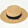 Hot Sale Girls Women Straw boater Hat Summer Beach Sun Wheat Straw hats Flat Top black bow